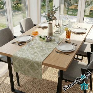 Asiastyle Tischläufer / MittelDecke „Bamboo“, doppellagig!  oliv, creme, graugrün