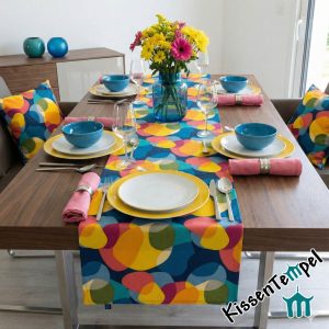 Bunter Tischläufer „Confetti“ doppellagig ! mit kräftigen Farbpunkten für einen fröhlichen Touch