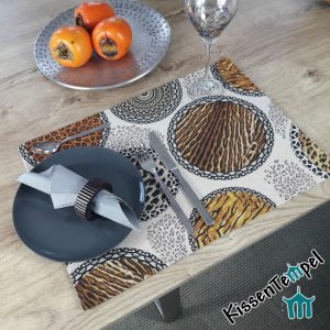 Africa-Style-Tischset „Mandala Africa“ doppellagig ! Mandalas gefüllt mit Leoparden- und Tigermuster, beige schwarz grau braun